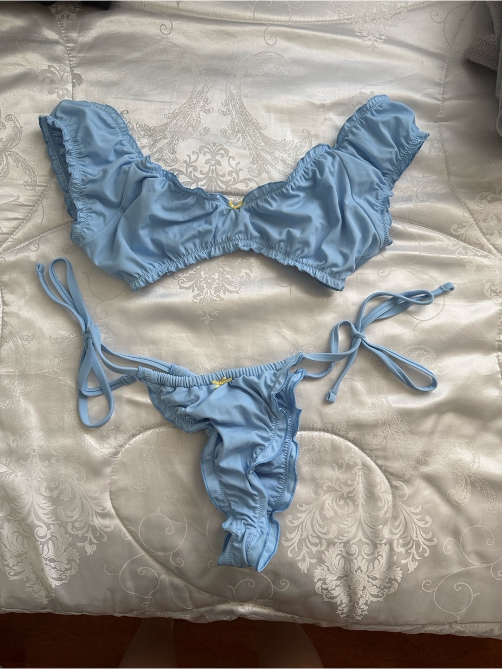 Light Blue Ruffled Tie-Side Bikini Set